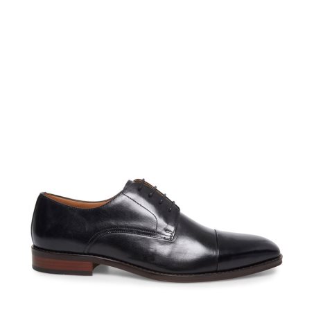 Black Steve Madden Plot Leather Men's Derby Shoes | PH 7519NPZ